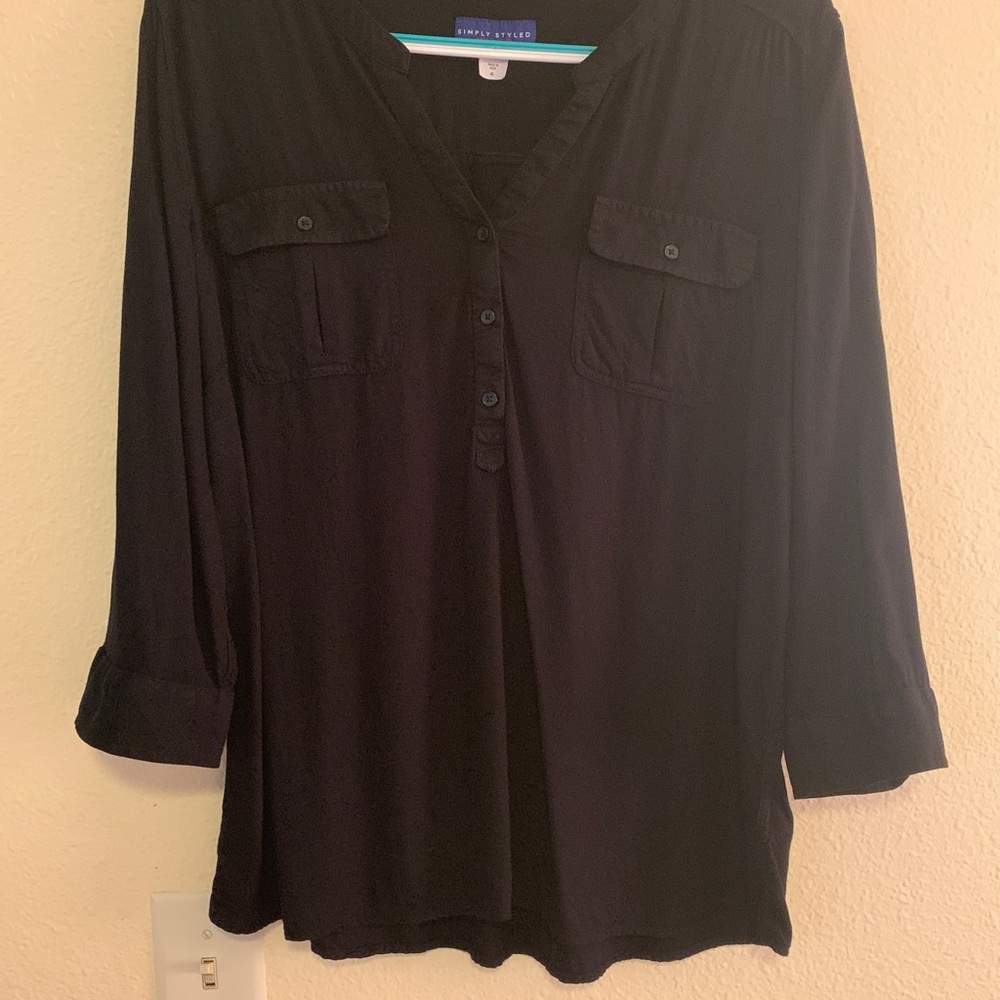 Simply Styled by Sears Black 3/4 Sleeve or Button Sleeve up Blouse